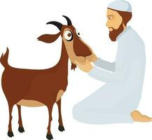 Character of muslim man with goat. vector