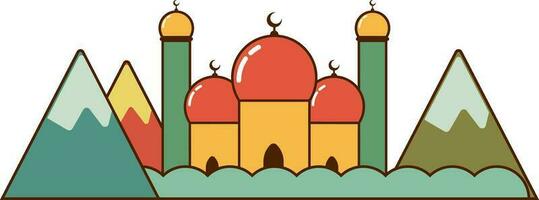 Flat illustration of mosque with mountains. vector