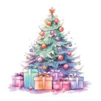 Watercolor Christmas Tree with Gifts. Illustration AI Generative png