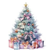 Watercolor Christmas Tree with Gifts. Illustration AI Generative png