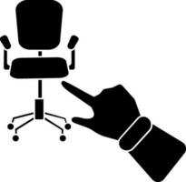 Icon of employee chair seen with hand in glyph style. vector