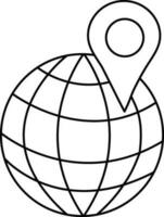 Globe icon with map pin in stroke style. vector