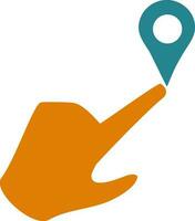 Sign of map pin with hand icon for location in isolated. vector