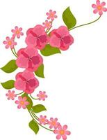 Beautiful pink flowers with green leaves. vector