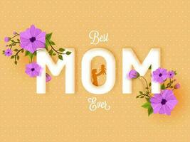 Flowers and leaves decorated text MOM on dotted background. vector