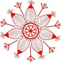 Red color line art icon of snowflake. vector