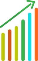 Colorful growing graph with green arrow. vector