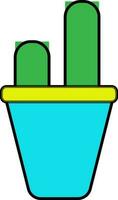 Flower pot with cactus plant in flat style. vector