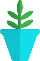 Blue flower pot with green leaves plant. vector