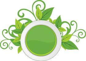 Green leaves and floral design decorated blank circle frame. vector