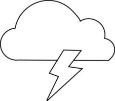 Cloud with lighting bolt in black line art. vector