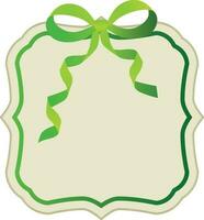 Glossy green bow ribbon decorated blank frame. vector