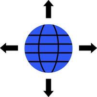 Blue and black globe with arrows. vector