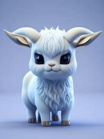 Illustration of a Cute White Creature with Horns and Big Eyes created with technology photo
