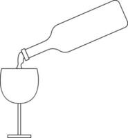 Serving wine in a glass with a bottle in black line art. vector