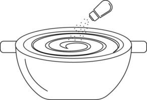 Black line art bowl with sprinkle bottle in flat style. vector