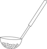 Black line art illustration of a kitchen ladle. vector