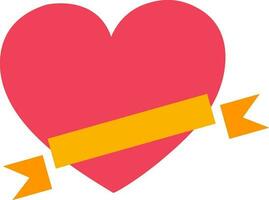 Flat pink heart with yellow ribbon. vector