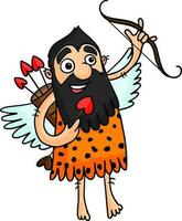 Cartoon character of caveman with bow and arrow. vector