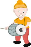 Punjabi boy playing drum. vector