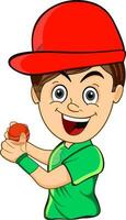 Cartoon boy with cricket ball. vector