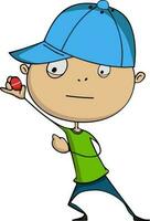 Cartoon character of a boy with ball for Cricket. vector