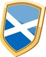 Golden shield with Flag of Scotland. vector