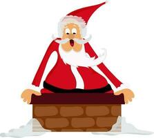 Santa Claus in chimney for Merry Christmas. vector
