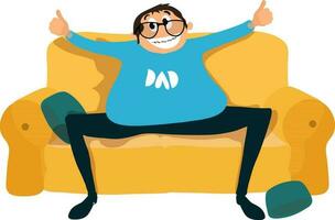 Cartoon character of man sitting on sofa. vector