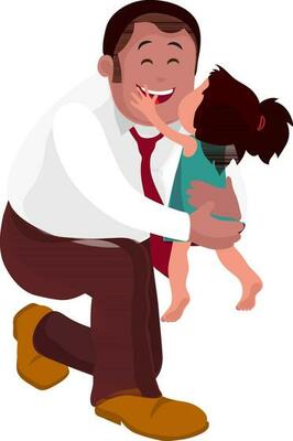 Cute daughter kissing her father.