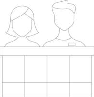 Line art faceless girl and boy stand on podium. vector