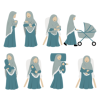 Set collection of muslim mom and her baby png