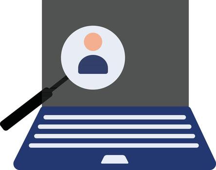 User icon in magnifying with laptop. vector