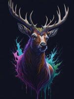 Illustration of a majestic deer wearing a regal crown created with technology photo