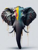 Illustration of an elephant with colorful paint smudges on its face created with technology photo