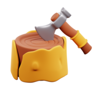 Bring the wilderness to life with this realistic 3D icon of an axe and wood, perfect for outdoor camping and adventure-themed designs. png