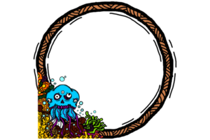 Frame Border with Demon Skeleton Jellyfish theme design png