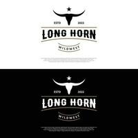 Longhorn texas ranch wild west animal logo design vintage retro.Logo for cowboy, cattle, badge, restaurant. vector