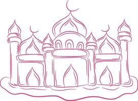 Line art illustration of mosque in pink color. vector