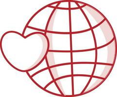 Globe with heart made by red line art. vector