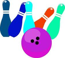 Bowling ball hitting colorful pins. vector