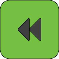 Rewind button icon in green background with stroke for multimedia. vector