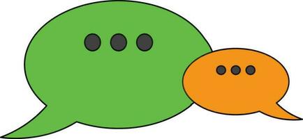 Chat speech bubble icon in green and orange color with stroke style. vector