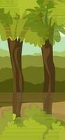 Flat view of forest landscape in brown and green color. vector