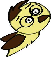 Doodle character of flying bird wearing spectcales. vector