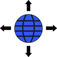 Blue and black globe with arrows. vector