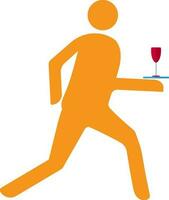 Faceless waiter serving drink on a tray in red color. vector