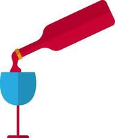 Serving wine in a blue glass with a bottle in red color. vector