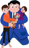 Character of father with cute little kids. vector