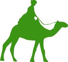 Green color silhouette of a man riding on camel. vector